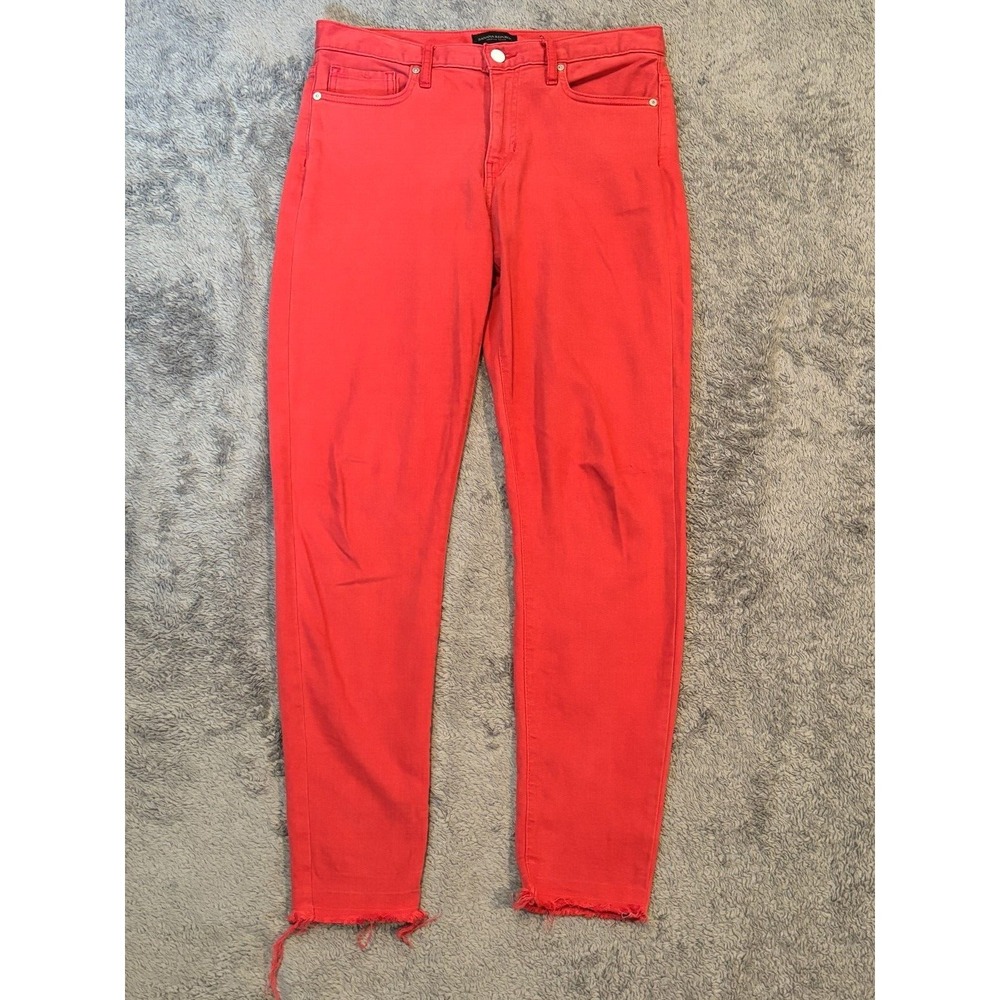 Banana Republic Pants Womens Size 29 Coral Red Raw Hem Ankle Slim Premium Denim